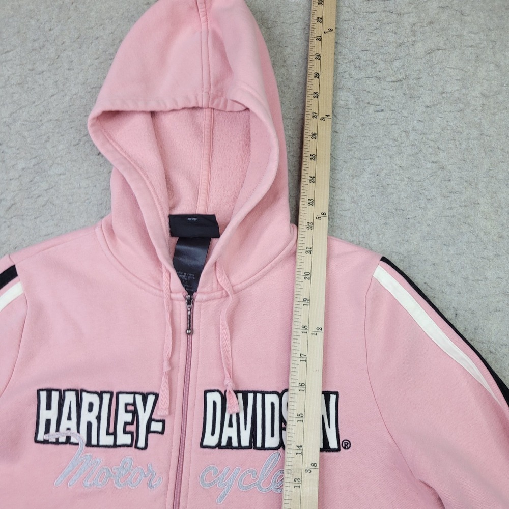 Harley Davidson Hoodie Womens M Pink Full Zip Drawstring Biker Jacket - Picture 8 of 9